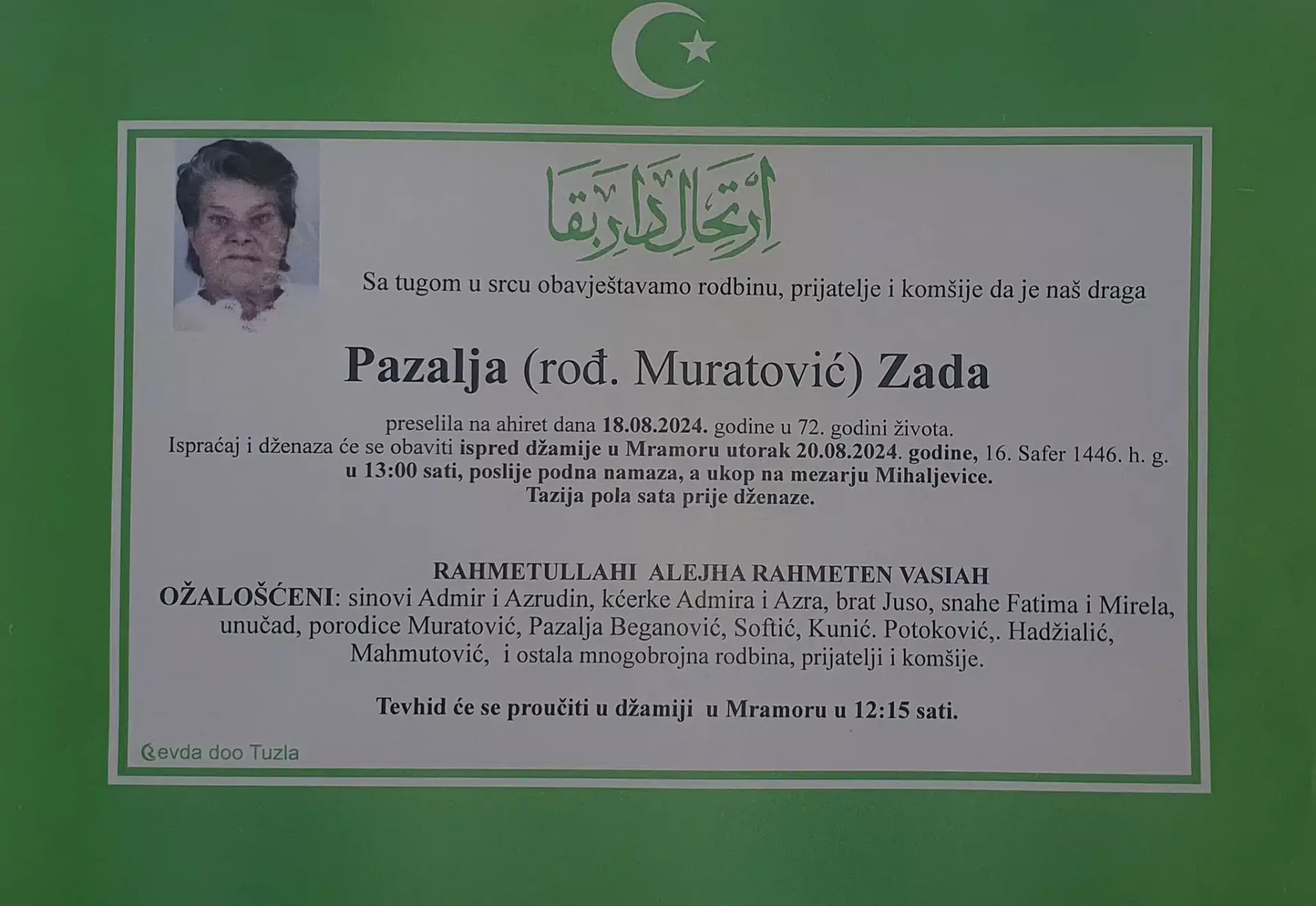 Preminula je Pazalja Zada