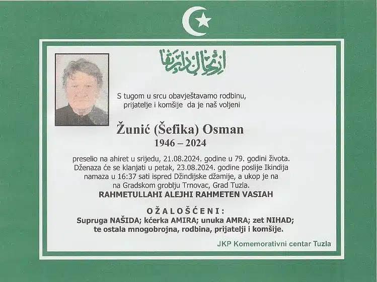 preminuo je žunić osman