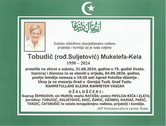 Preminula je Tobudić Mukelefa-Kela preminula je tobudić mukelefa-kela