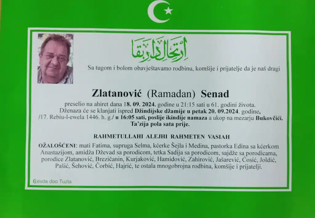 preminuo je zlatanović senad