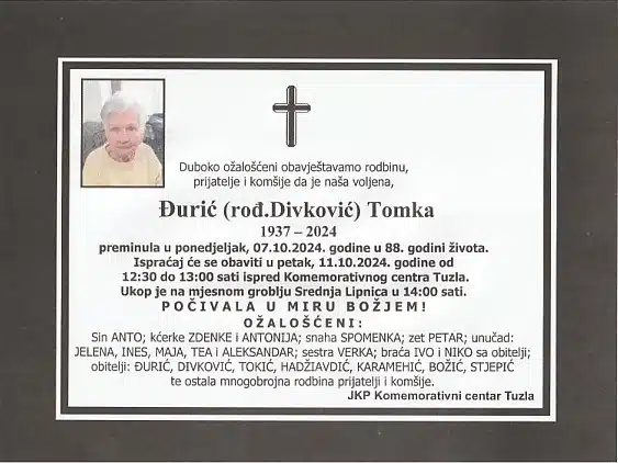 Preminula je Đurić Tomka preminula je đurić tomka