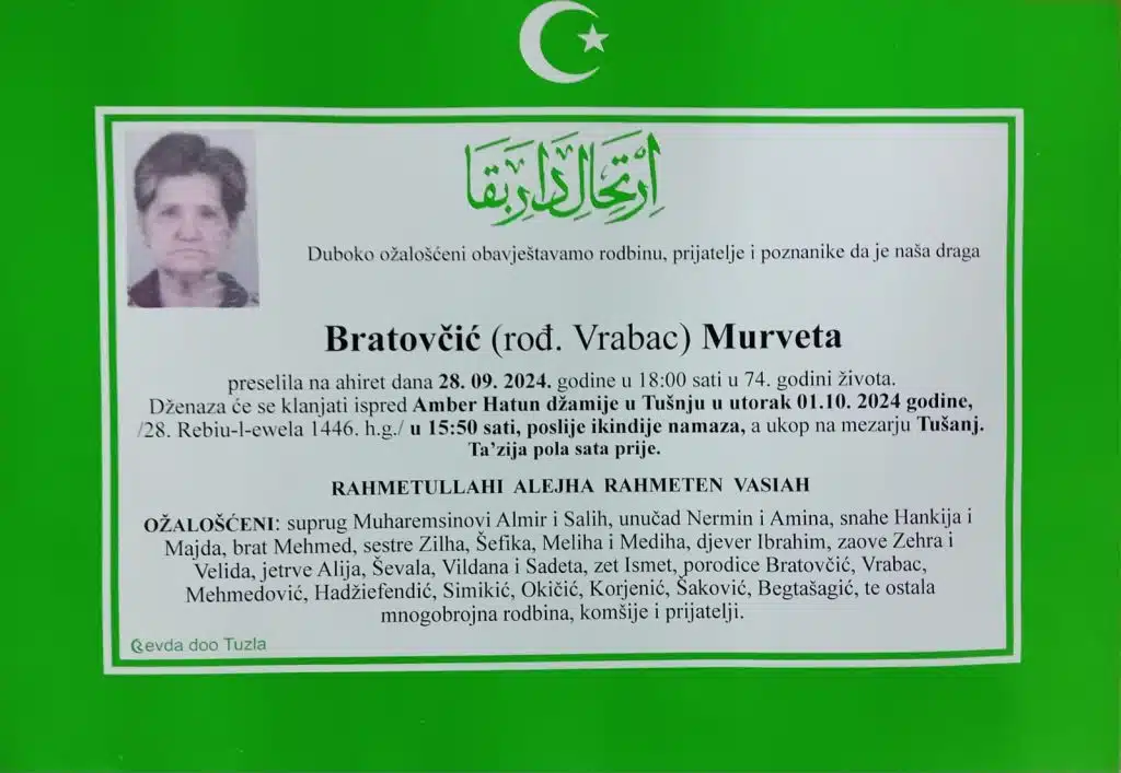 Preminula je Bratovčić Murveta preminula je bratovčić murveta