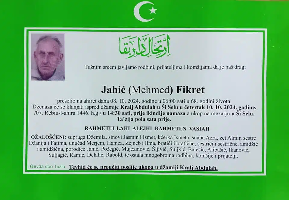 Preminuo je Jahić Fikret preminuo je jahić fikret