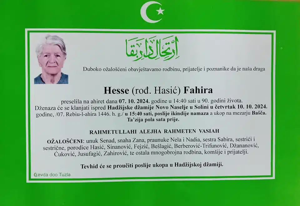 Preminula je Hesse Fahira preminula je hesse fahira