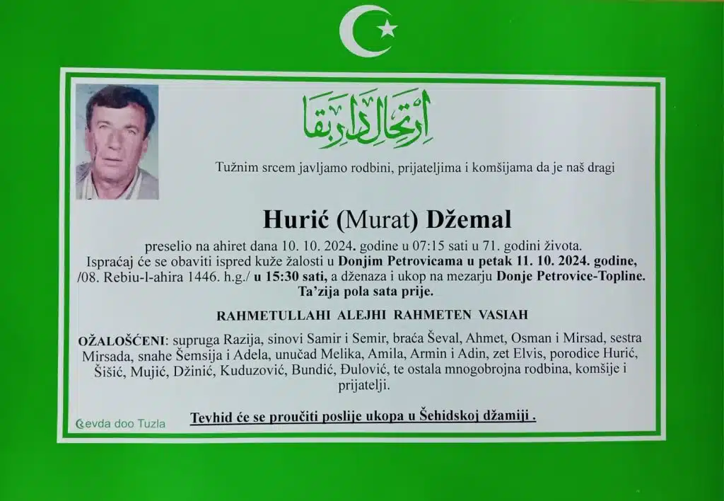 Preminuo je Hurić Džemal preminuo je hurić džemal