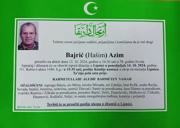 Preminuo je Bajrić Azim preminuo je bajrić azim