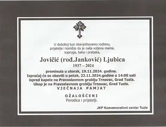 Preminula je Jovičić Ljubica preminula je jovičić ljubica
