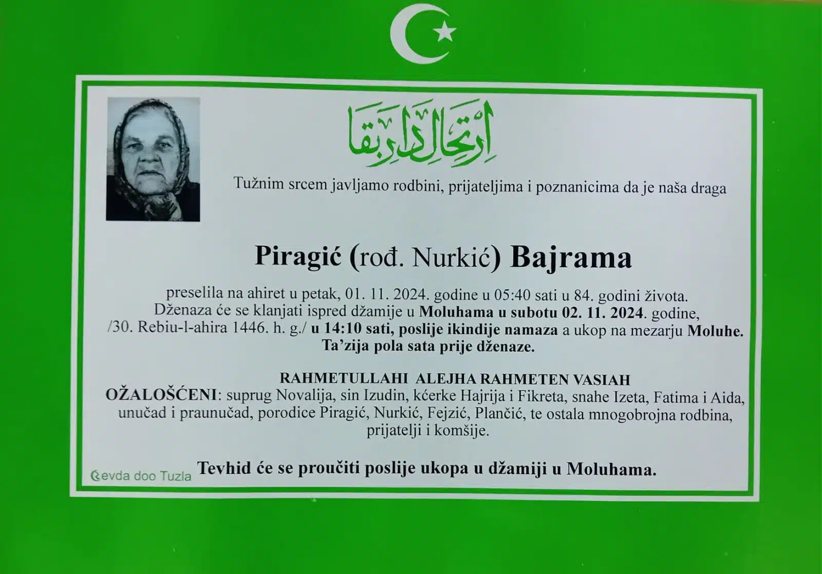 Preminula je Piragić Bajrama