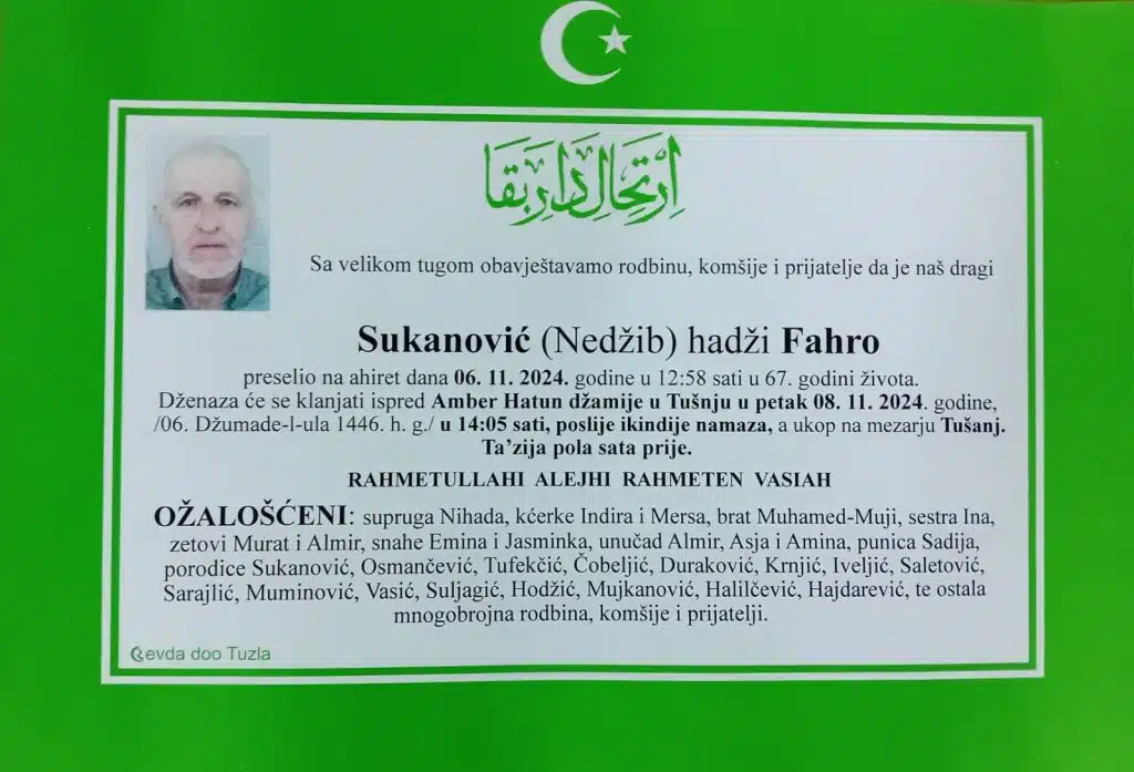 Preminuo je Sukanović hadži Fahro preminuo je sukanović hadži fahro