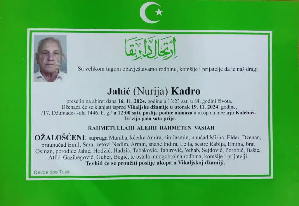 Preminuo je Jahić Kadro preminuo je jahić kadro