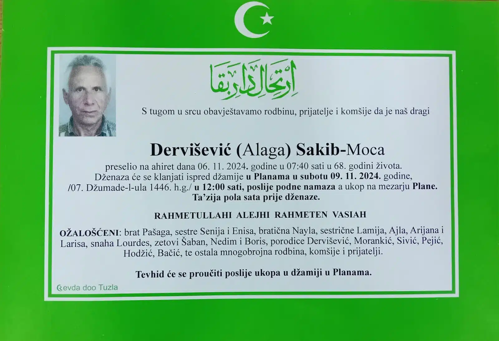 Preminuo je Sakib Dervišević  Moca
