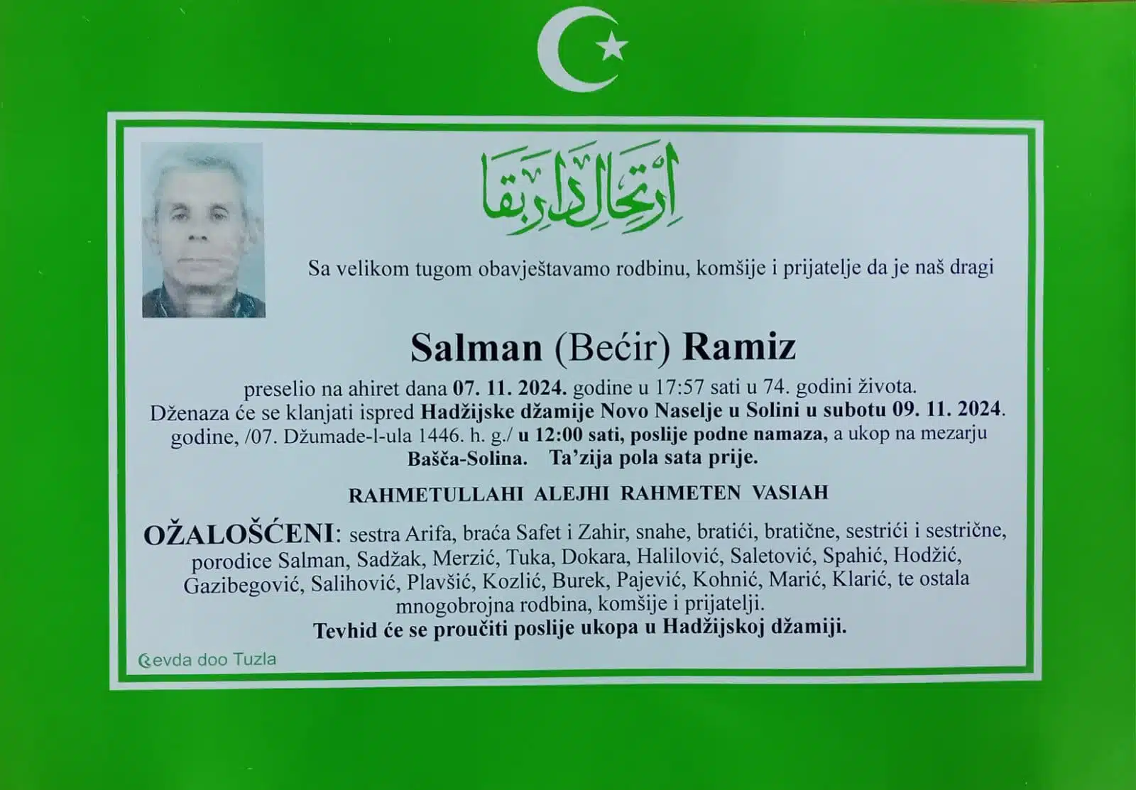 Preminuo je Ramiz Salman
