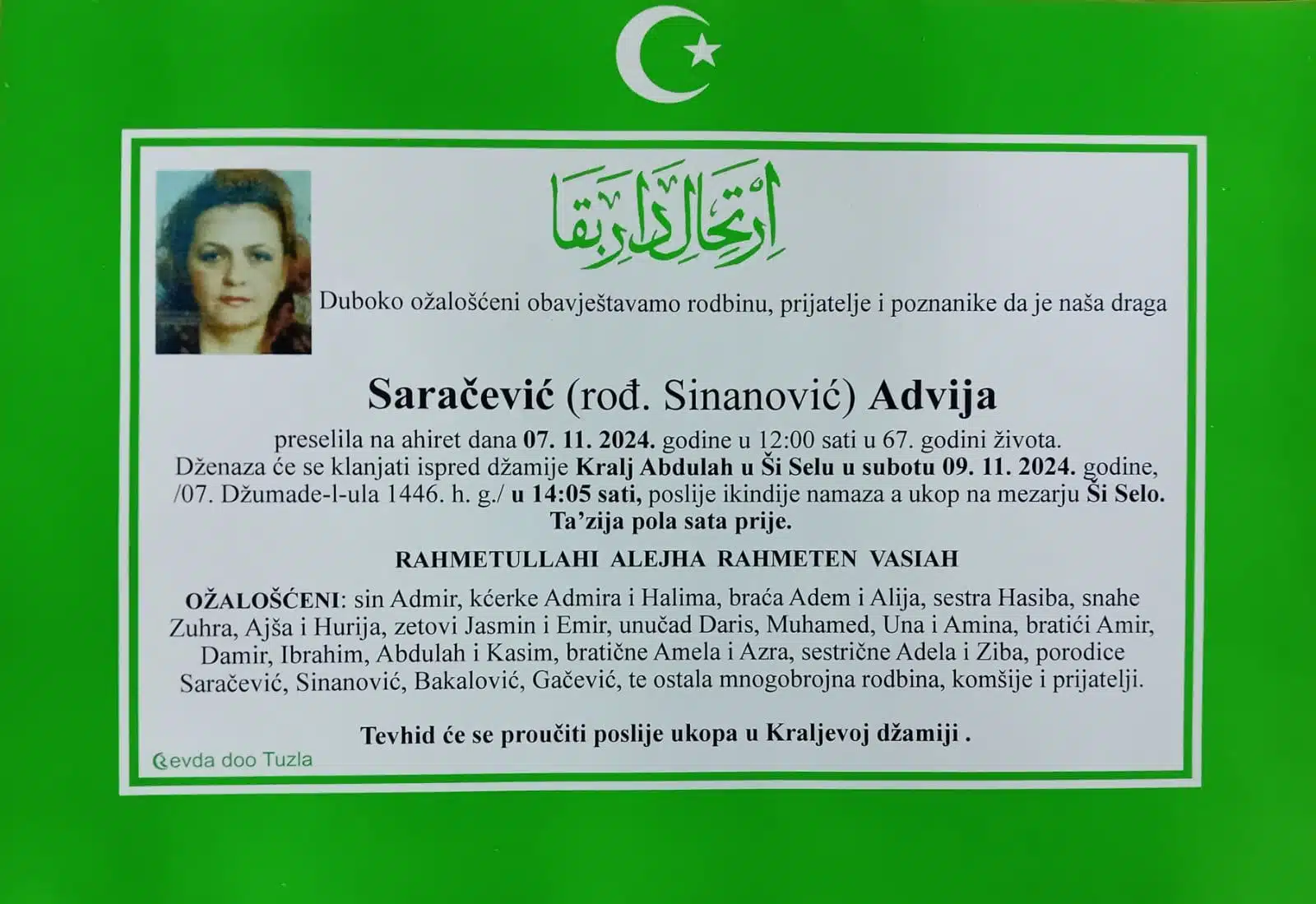 Preminula je Advija Saračević