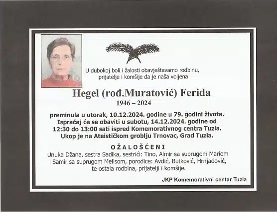 Preminula je Hegel Ferida