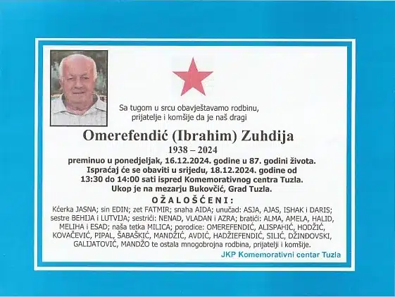 Preminuo je Omerefendić Zuhdija