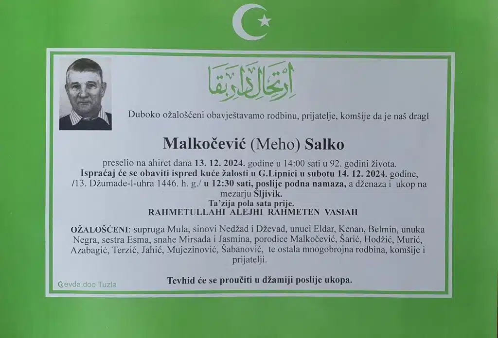 Preminuo je Malkočević Salko Preminuo je Malkočević Salko