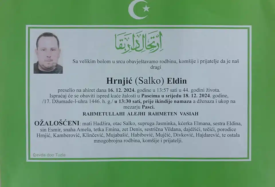 Preminuo je Hrnjić Eldin Preminuo je Hrnjić Eldin