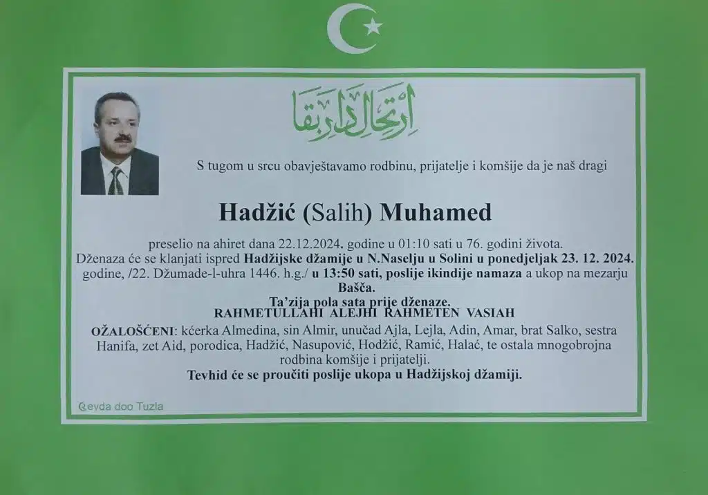 Preminuo je Hadžić Muhamed Preminuo je Hadžić Muhamed