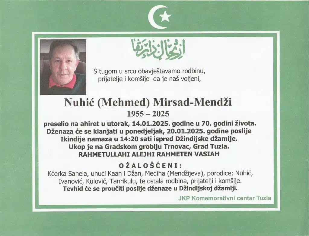 Preminuo je Nuhić Mirsad-Mendži