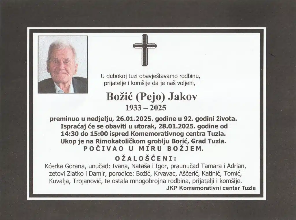 Preminuo je Božić Jakov Preminuo je Božić Jakov
