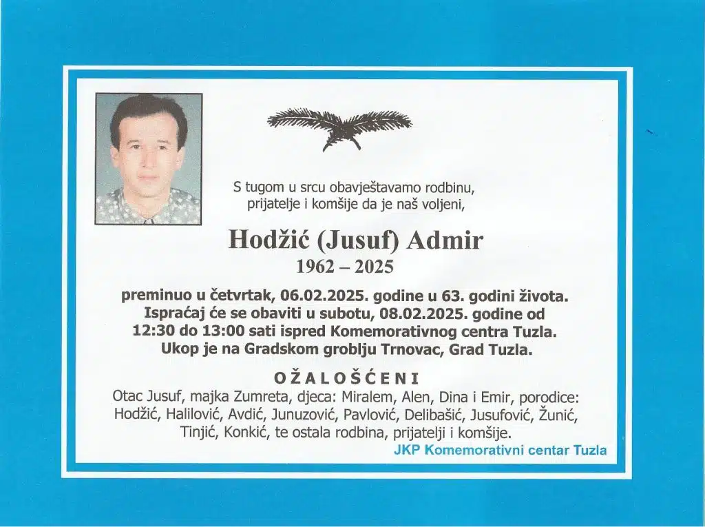 Preminuo je Hodžić Admir Preminuo je Hodžić Admir