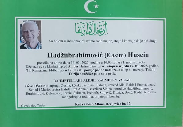Preminuo je Hadžiibrahimović Husein Preminuo je Hadžiibrahimović Husein