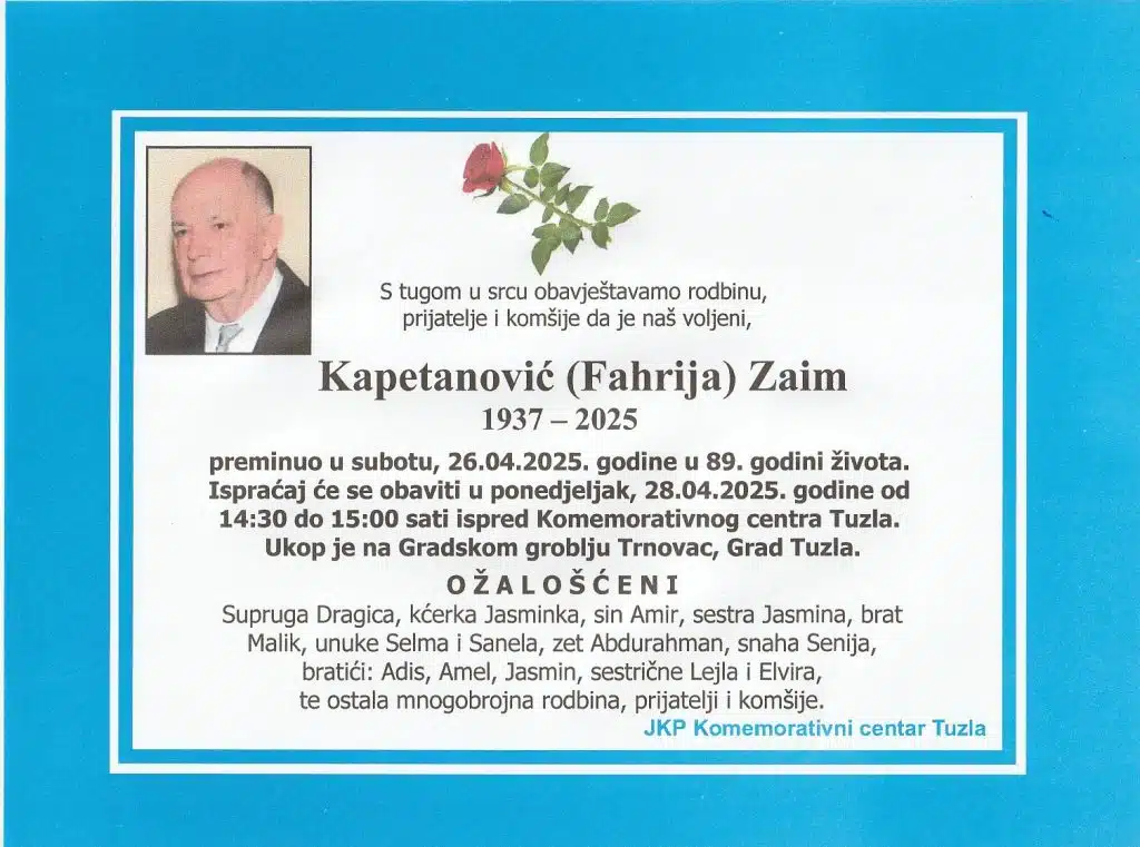 Preminuo je Kapetanović Zaim Preminuo je Kapetanović Zaim