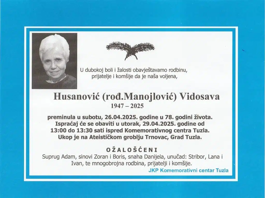 Preminula je Husanović Vidosava Preminula je Husanović Vidosava