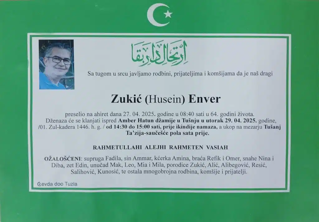 Preminuo je Zukić Enver
