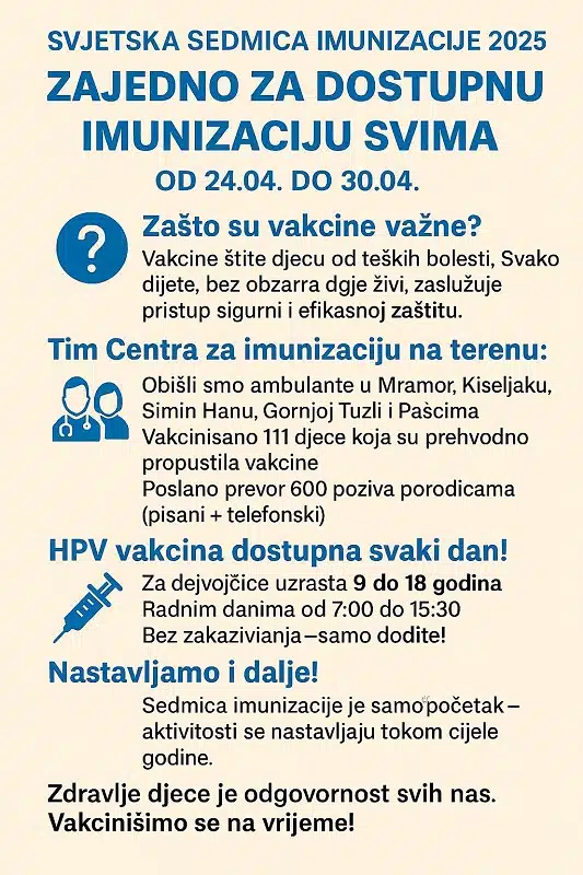 U Domu zdravlja Tuzla obilježava se Svjetska sedmica imunizacije