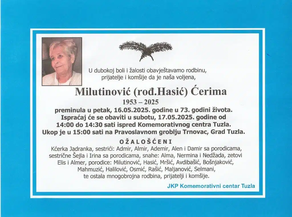 Preminula je Milutinović Ćerima