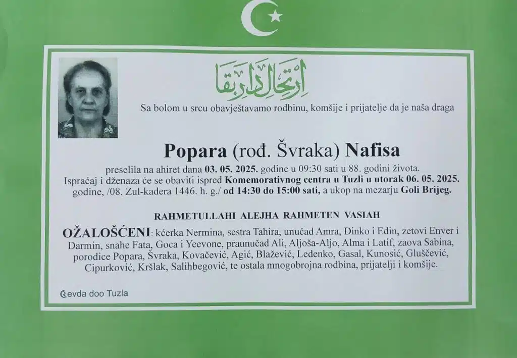 Preminula je Popara Nafisa Preminula je Popara Nafisa
