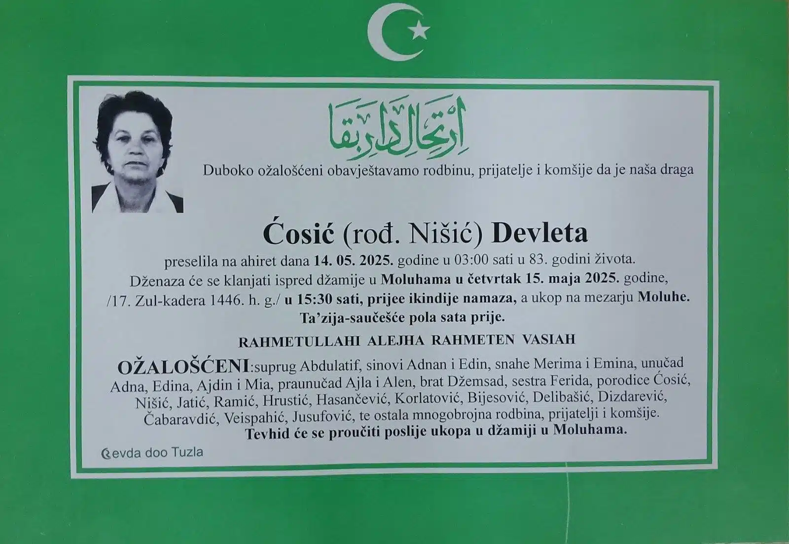 Preminula je Ćosić Devleta