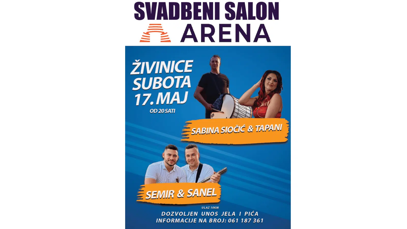 Koncert u Areni Živinice: Sabina Siočić, Tapani, Semir i Sanel nastupaju 17. maja