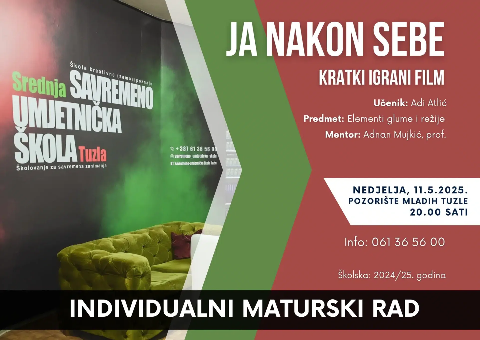 Pogledajte film Adija Atlića „Ja nakon sebe“ – individualni maturski rad učenika Srednje savremeno-umjetničke škole Tuzla