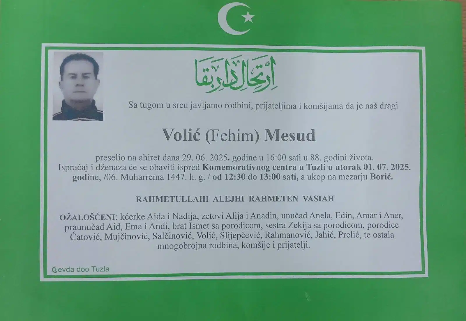 Preminuo je Volić Mesud