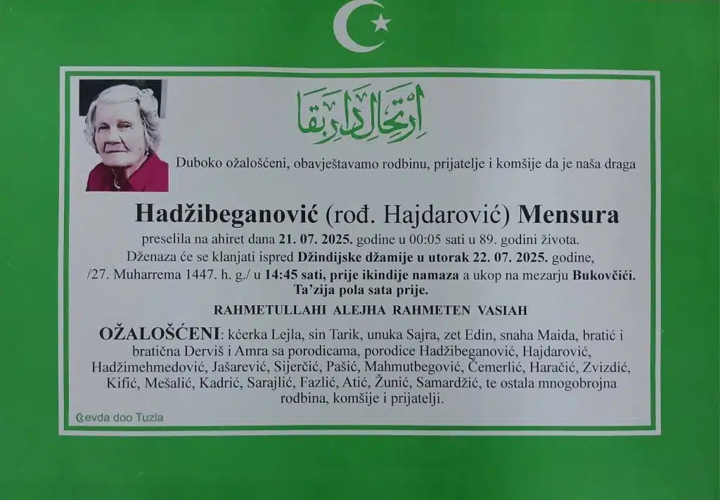 Preminula je Mensura Hadžibeganović