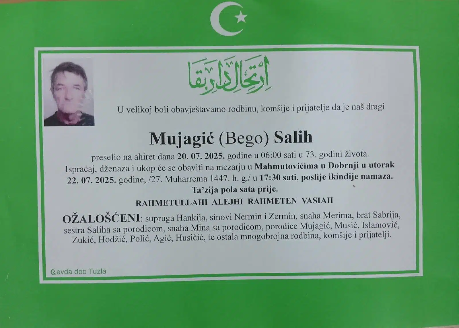 Preminuo je Salih Mujagić
