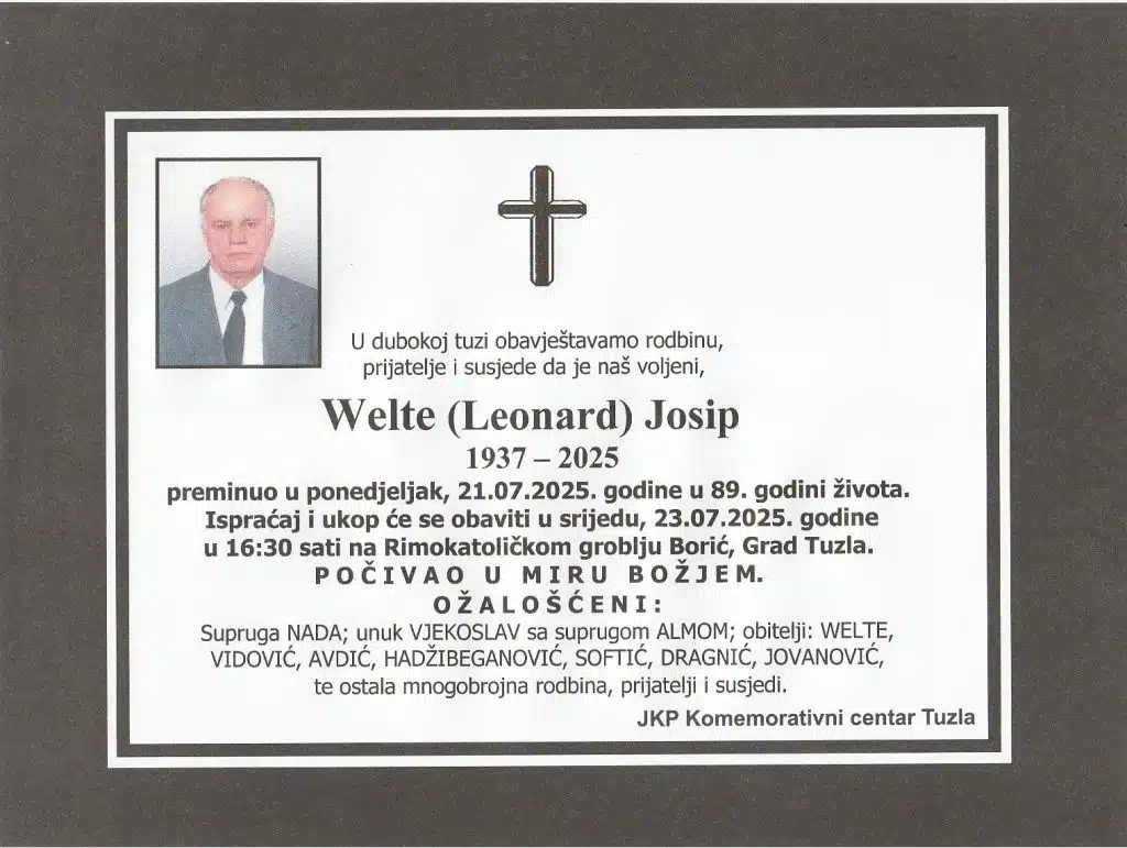 Preminuo je Josip Welte