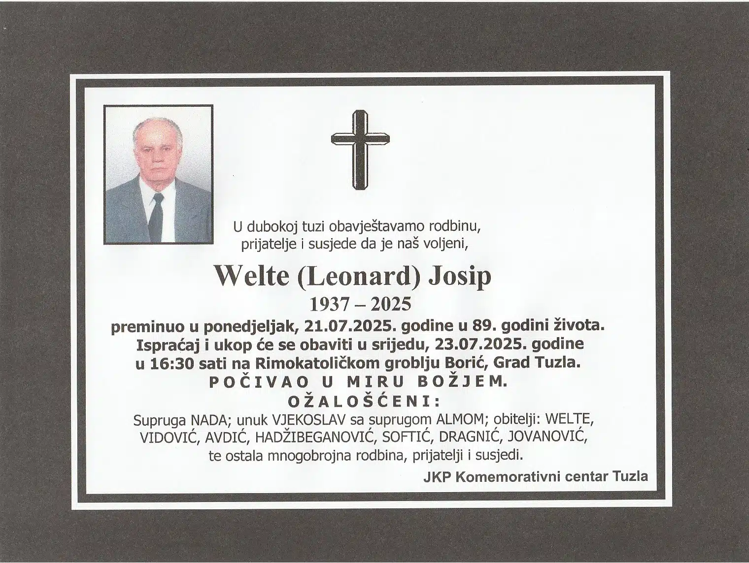 Preminuo je Josip Welte