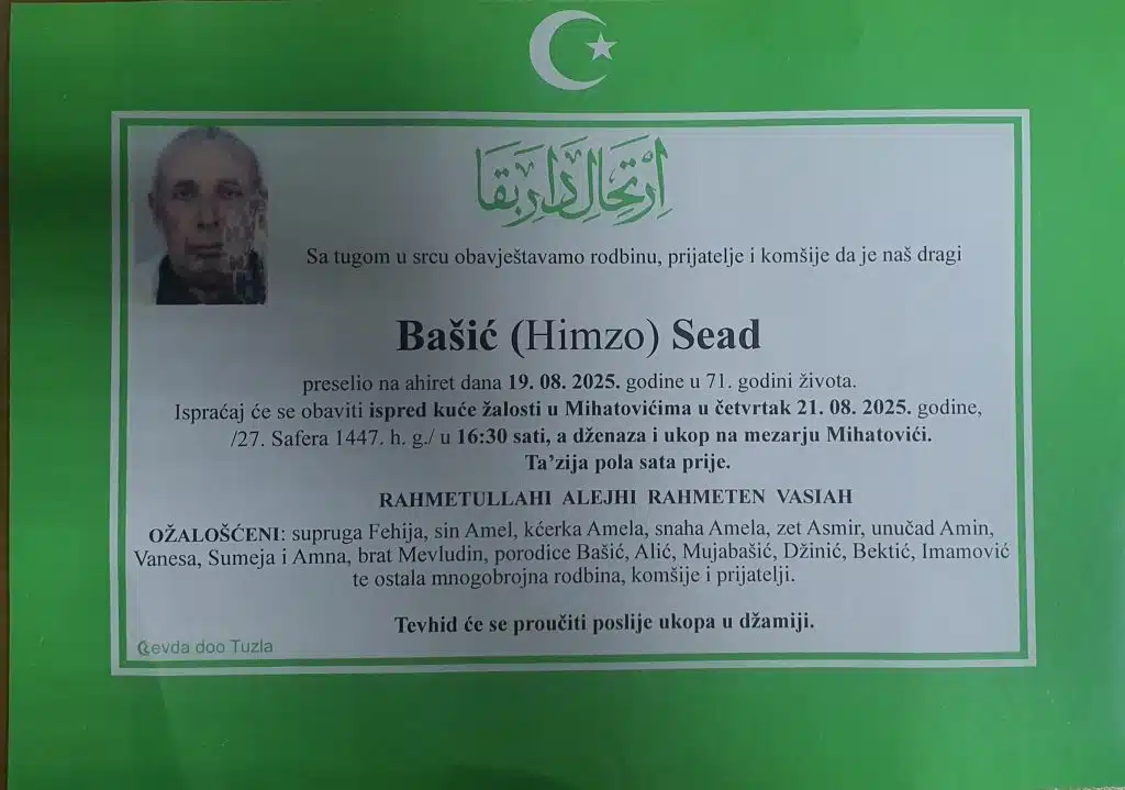 Preminuo je Bašić Sead Preminuo je Bašić Sead