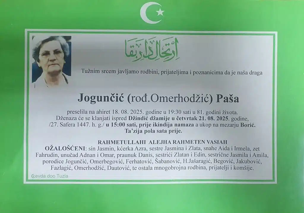 Preminula je Jogunčić Paša Preminula je Jogunčić Paša