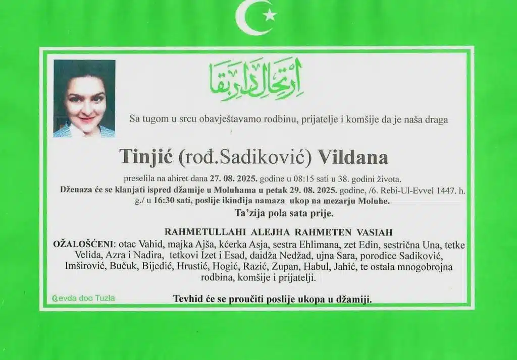 Preminula je Tinjić Vildana
