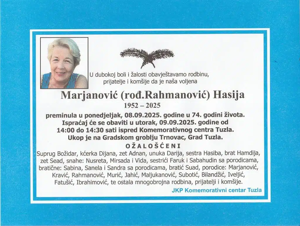 Preminula je Marjanović Hasija