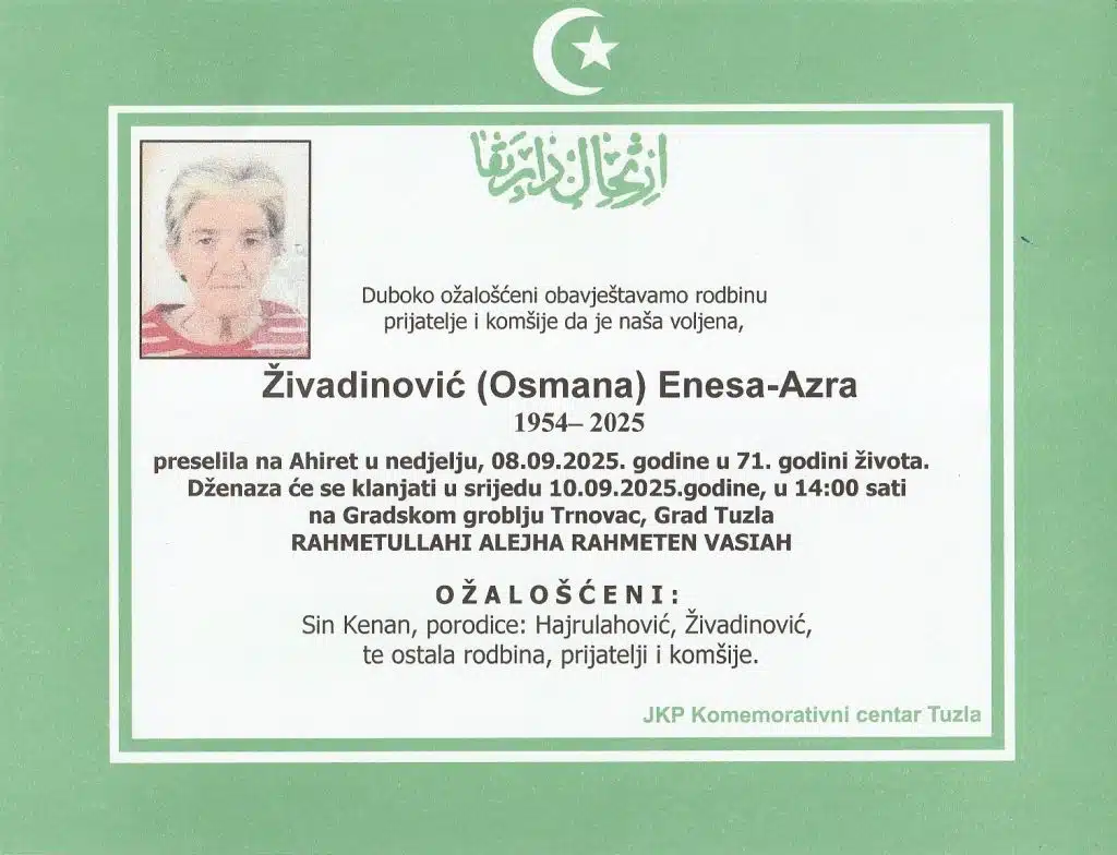 Preminula je Živadinović Enesa-Azra Preminula je Živadinović Enesa-Azra