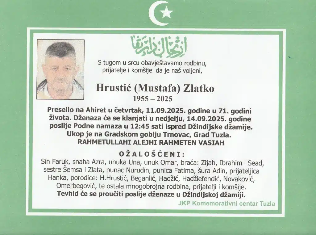 Preminuo je Hrustić Zlatko Preminuo je Hrustić Zlatko