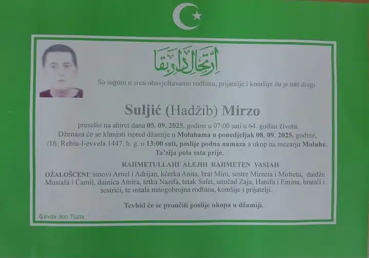 Preminuo je Suljić Mirzo Preminuo je Suljić Mirzo