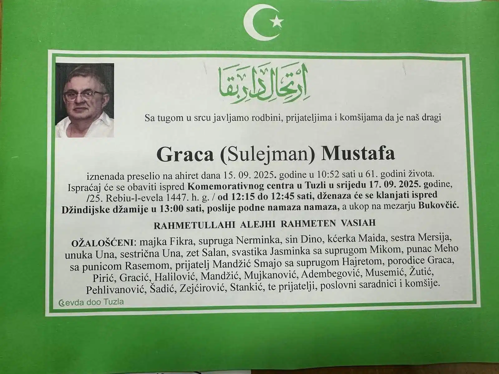 Preminuo je Mustafa Graca