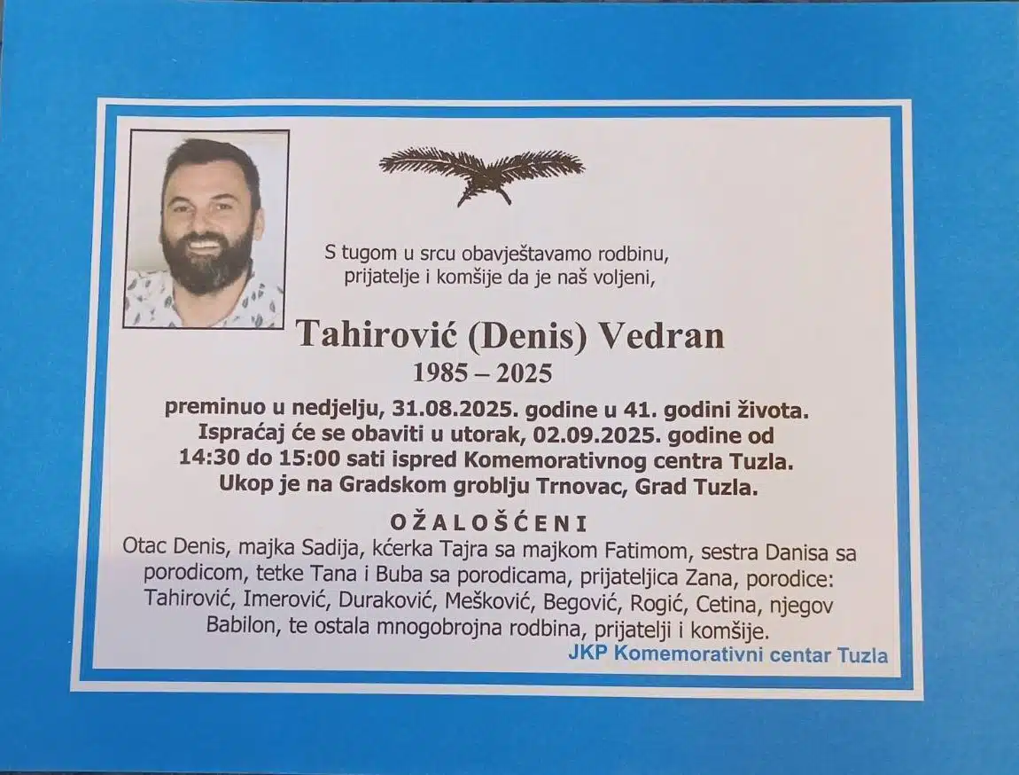 Preminuo je Vedran Tahirović
