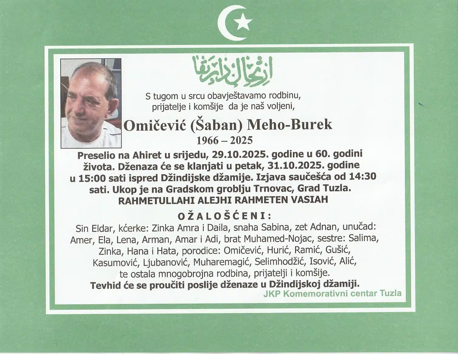 Preminuo je Omičević Meho